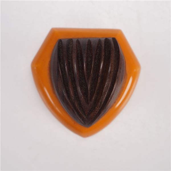 Bakelite and Carved Wood Dress Clip
