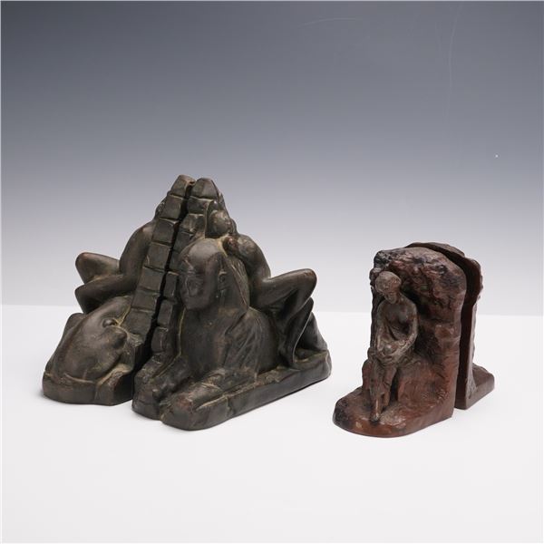 4pc Egyptian Revival and Classical Cast Metal Figural Bookends