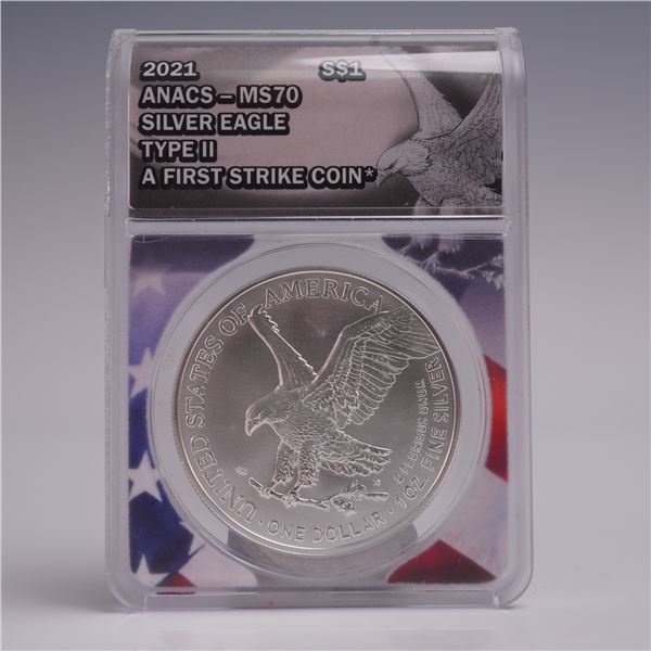 2016 American Silver Eagle Type 2 One Dollar Coin ANACS Graded MS 70