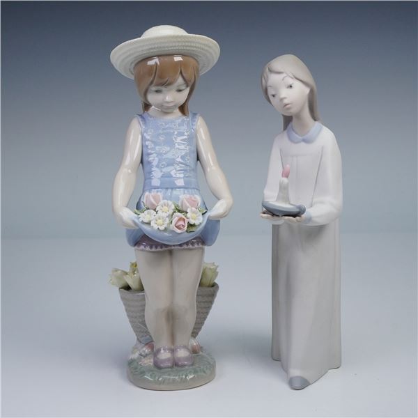 2pc Lladro Figurines, Girl with Candle 01014868, and My Flowers 01001284