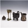 Image 1 : 4pc Cast Metal Incense Burners, Ding Vessel, and Mortar with Pestle