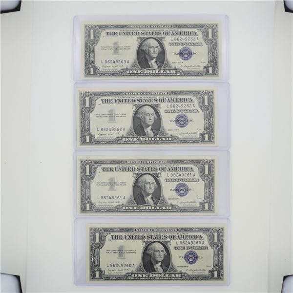 4pc 1957 United States $1 Silver Certificate Blue Seal with Motto Banknotes