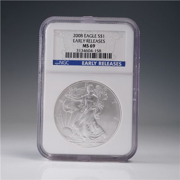 2008 American Silver Eagle Type 1 Dollar NGC Graded MS 69 Early Releases