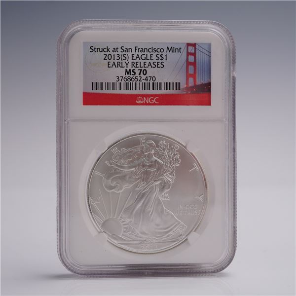 2013 (S) American Silver Eagle Early Release Dollar Coin NGC Graded MS 70