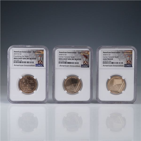 3pc 2019-D, 2020-S & 2020-D American Innovation One Dollar NGC Graded Coins