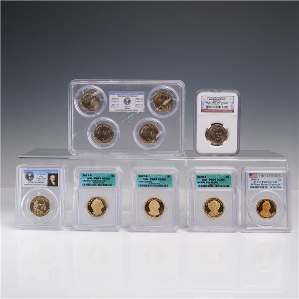 7 2007-2009 U.S. Presidential  Graded Dollar Coins & Mint Varieties Set