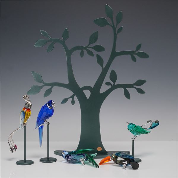 6pc Swarovski Crystal Paradis Birds and Tree Stand