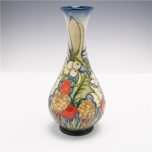 Moorcroft Pottery Bud Vase by Sandra Dance, Mistletoe & Holly