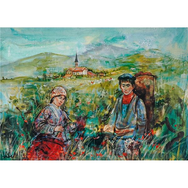 Edna Hibel Limited Edition Print on Paper, Grape Pickers of Alsace