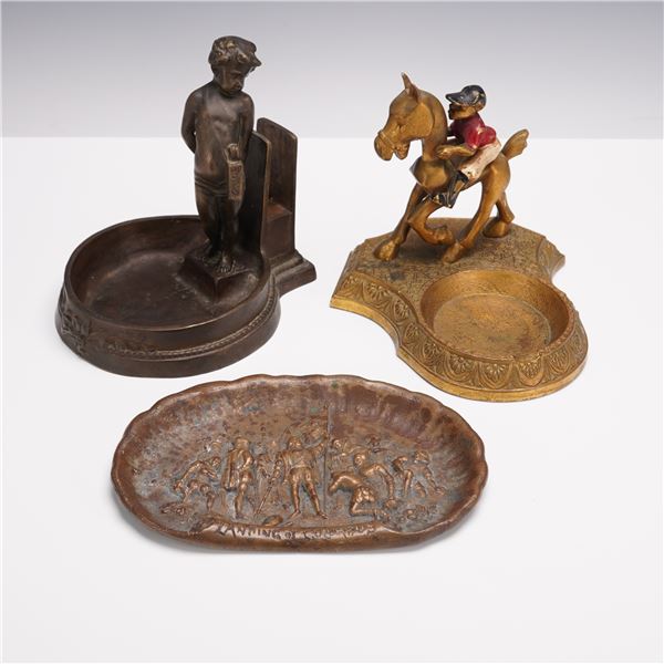 3pc Solid Brass and Bronze Tray, Ashtray, and Letter Holder