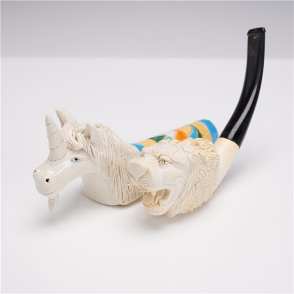 2pc Hand Crafted Tobacco Pipes, Lion and Unicorn