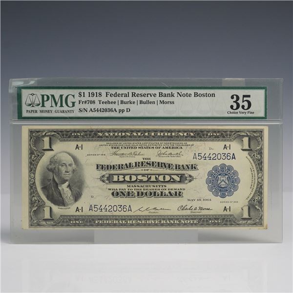 1918 $1 Federal Reserve Bank Boston Banknote PMG Graded 35 Choice Very Fine