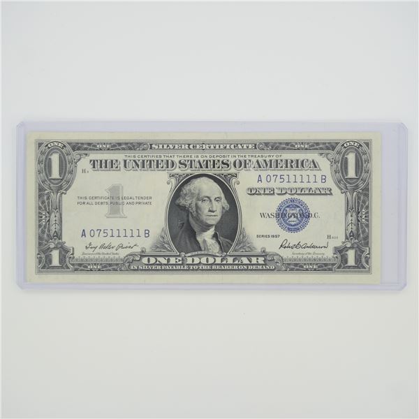 1957 United States $1 Blue Seal Silver Certificate Banknote with Motto