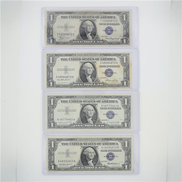 4pc 1935 and 1957 United States $1 Silver Certificate Blue Seal Banknotes