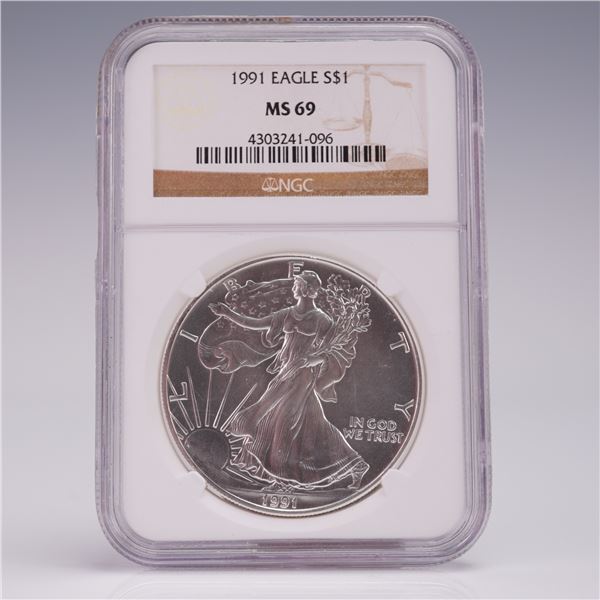 1991 American Silver Eagle Dollar Coin NGC Graded MS 69