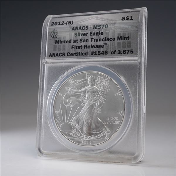 2012 (S) American Silver Eagle Type 1 Dollar ANACS Graded MS 70