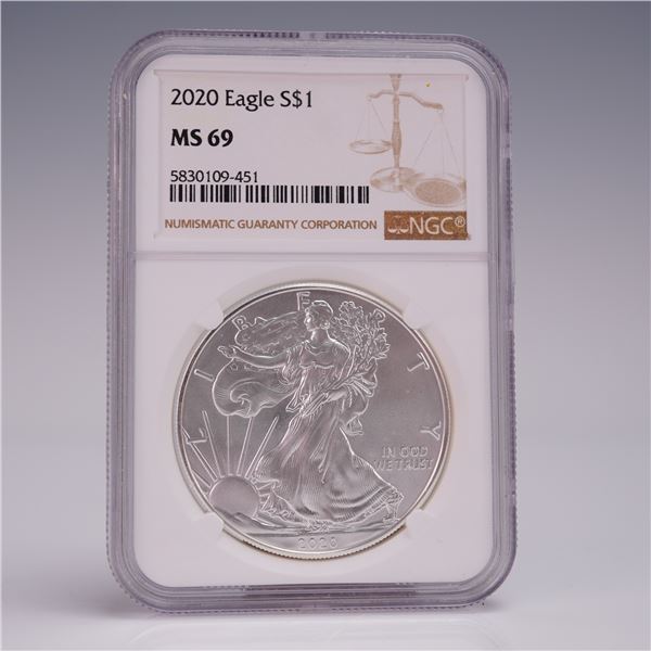 2020 American Silver Eagle Dollar Coin NGC Graded MS 69