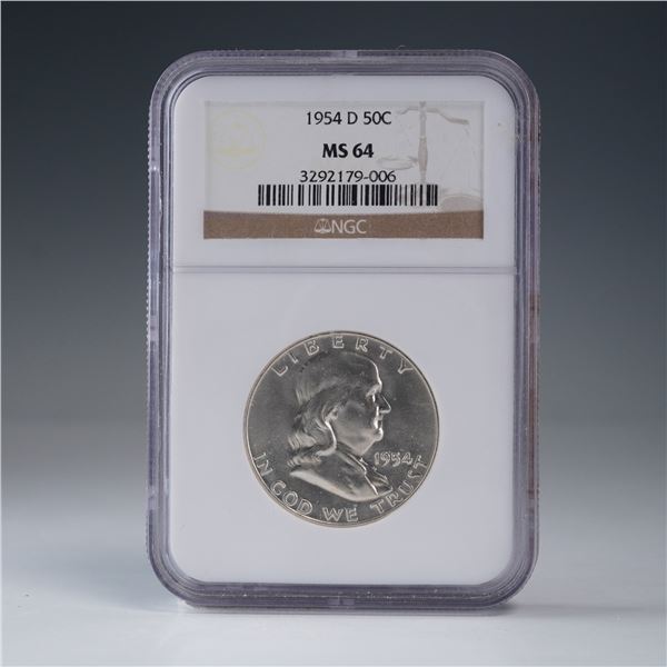 1954-D Franklin Silver Half Dollar NGC Graded MS 64