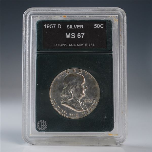 1957-D Franklin Silver Half Dollar OCC Graded MS 67