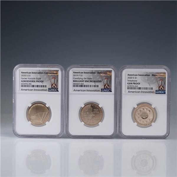 3pc 2019-P & 2020-S American Innovation One Dollar NGC Graded Coins