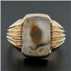 Image 2 : Antique Victorian 10k Gold Rectangular Channel Moss Agate Solitaire Grooved Ring