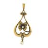 Image 1 : Art Nouveau 14k Gold Seed & Baroque Pearl Dangle 4 Leaf Clover Lavalier Pendant