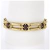 Image 1 : Vintage Retro 14K Yellow Gold 7.5" 10 ctw Garnet Floral Open Tube Link Bracelet