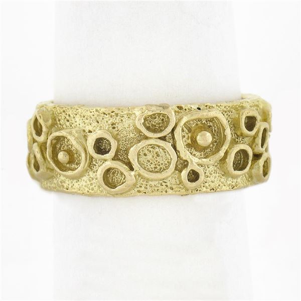 Schluep Handmade Solid 18k Yellow Gold 9.1mm Textured Eternity Wide Band Ring