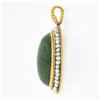 Image 4 : Vintage 14k Gold Oval Cabochon Jade & Seed Pearl Halo Twisted Wire Frame Pendant