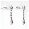 Image 3 : Fancy 18K White Gold 1.38 ctw Round Ruby w/ Diamond Halo Post Drop Dangle Earrin