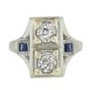 Image 4 : Antique Art Deco 18K White Gold .55 ctw Diamond & Baguette Sapphire Filigree Rin