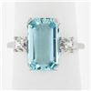 Image 1 : Platinum 4.55 ctw Elongated Step Cut Aquamarine & Old Cut Diamond Cocktail Ring