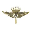 Image 1 : Antique Solid 14k Yellow Gold Seed Pearls Crown Wings Pin Brooch w/ Watch Hook
