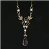 Image 3 : Antique Victorian 14k Gold Pear Amethyst Seed Pearl Dangle Lavalier Necklace