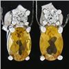 Image 2 : New 10K White Gold 1 ctw Prong Set Oval Citrine & Diamonds Stud Earrings