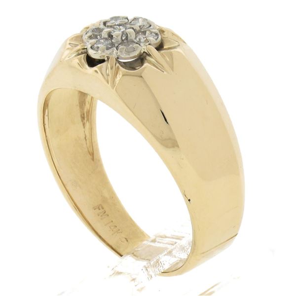 Men's 14K TT Gold 0.20 ctw Round Brilliant Diamond Belcher Cluster Solitaire Rin
