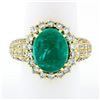 Image 2 : Vintage 18k Gold 11.08 ctw AGL Oval Cabochon Emerald & Pave Diamond Cocktail Rin