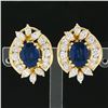 Image 2 : Vintage 18k Yellow Gold 12.90 ctw GIA Oval Sapphire & Diamond Statement Earrings