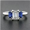 Image 2 : New Platinum 1.71 ctw GIA Emerald Cut Diamond & Sapphire 3 Stone Engagement Ring