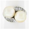 Image 2 : Vintage 14K Gold GIA Cultured Saltwater Akoya Pearl Baguette Diamond Bypass Ring