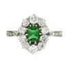 Image 7 : Antique Edwardian French Platinum Emerald & 0.66 ctw Old Cut Diamond Halo Ring