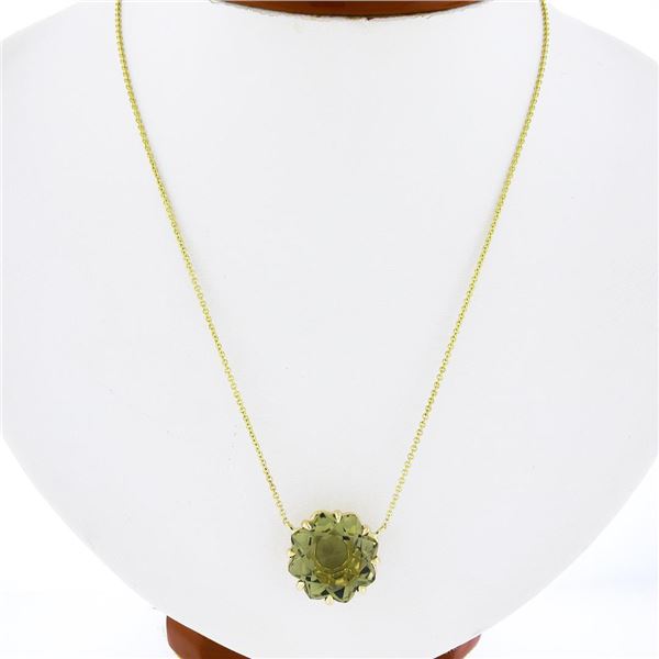 NEW 14K Yellow Gold 13 ctw Star Snowflake Cut Smoky Quartz Pendant Chain Necklac
