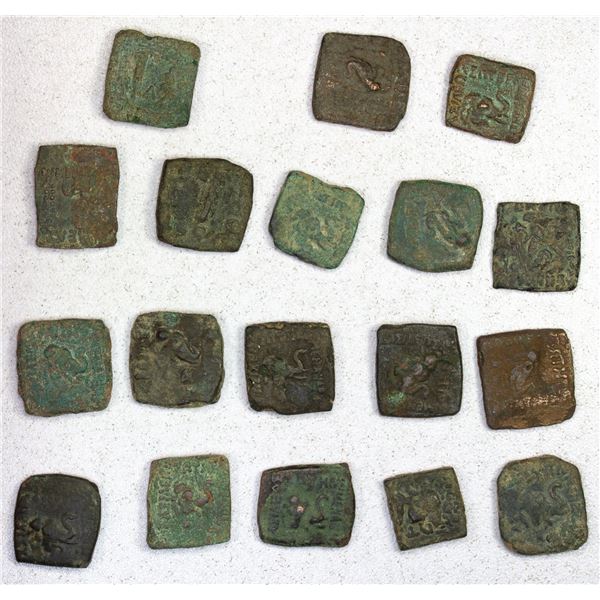 BACTRIA: Menander I, ca. 155-130 BC, LOT of 18 square AE chalkoi
