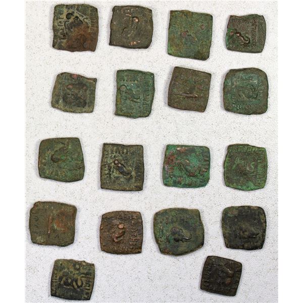 BACTRIA: Menander I, ca. 155-130 BC, LOT of 18 square AE chalkoi
