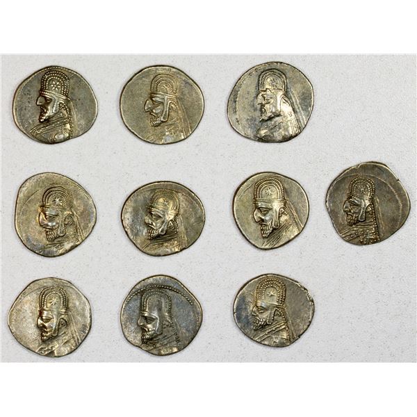 PARTHIAN KINGDOM: Orodes I, ca. 90-77 BC, LOT of 10 silver drachms