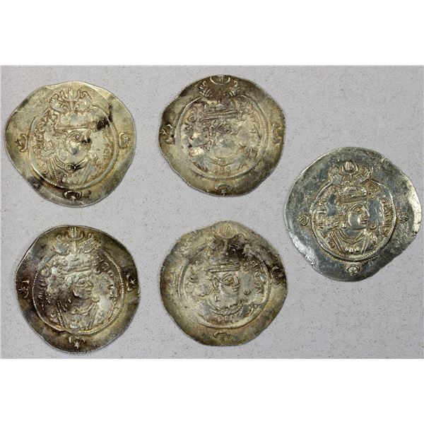 SASANIAN KINGDOM: Ardashir III, 628-630, LOT of 5 silver drachms