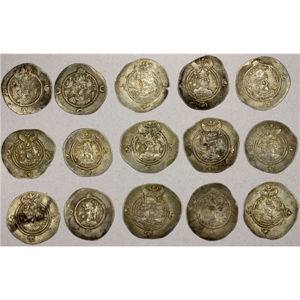 SASANIAN KINGDOM: LOT of 15 silver drachms