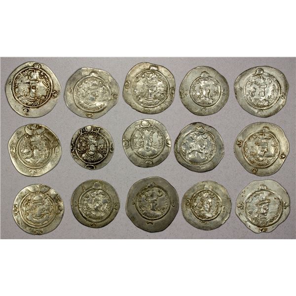 SASANIAN KINGDOM: LOT of 15 silver drachms