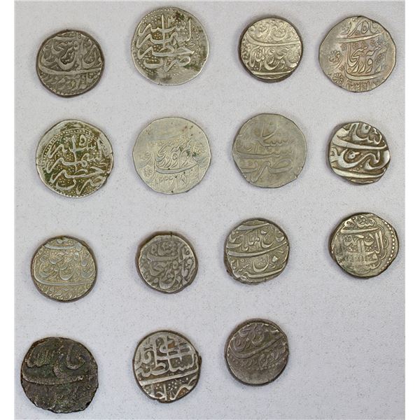 DURRANI: Shah Shuja', 2nd reign, 1803-1809, LOT of 14 silver rupees & one copper falus