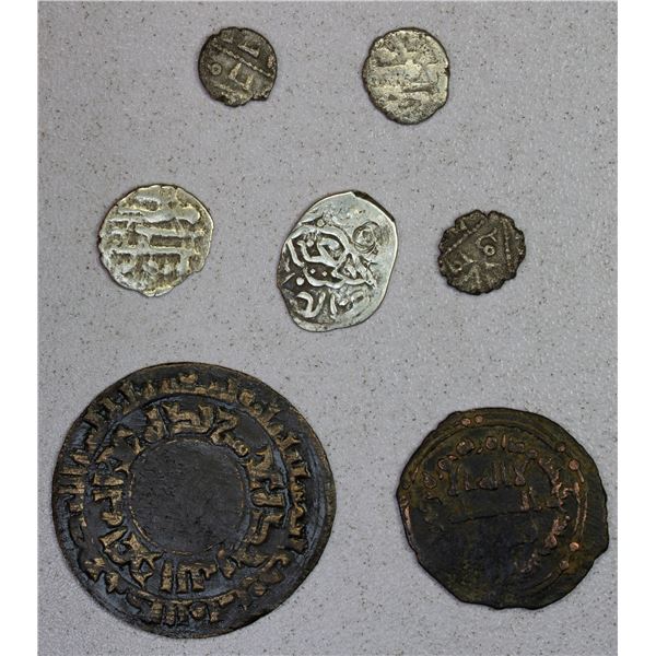 MEDIEVAL ISLAMIC: LOT of 2 copper & 5 tiny silver coins